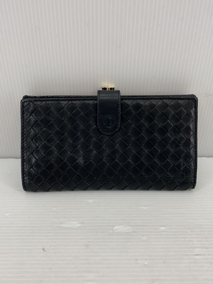 【中古】BOTTEGA VENETA◆長札入れ/なめし革/BLK/レディース/イントレチャート/銭入れ【服飾雑貨他】