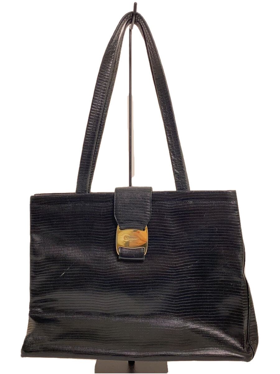 【中古】Salvatore Ferragamo◆トートバッグ/なめし革/BLK/無地/AF-21 8254【御徒面子】