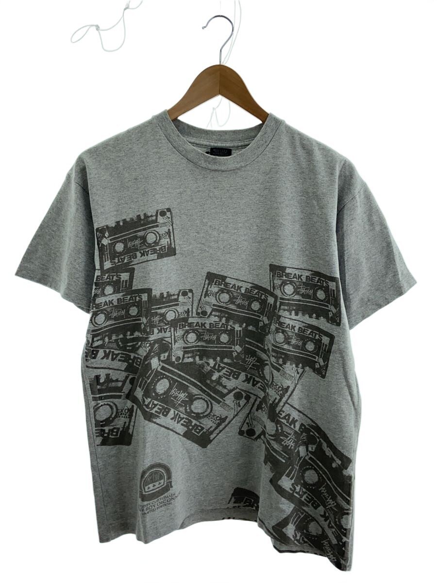 【中古】STUSSY◆CUSTOMADE limited N2 USA製 テープ ティーシャツ/綿織物/薄墨色【メンズウェア】