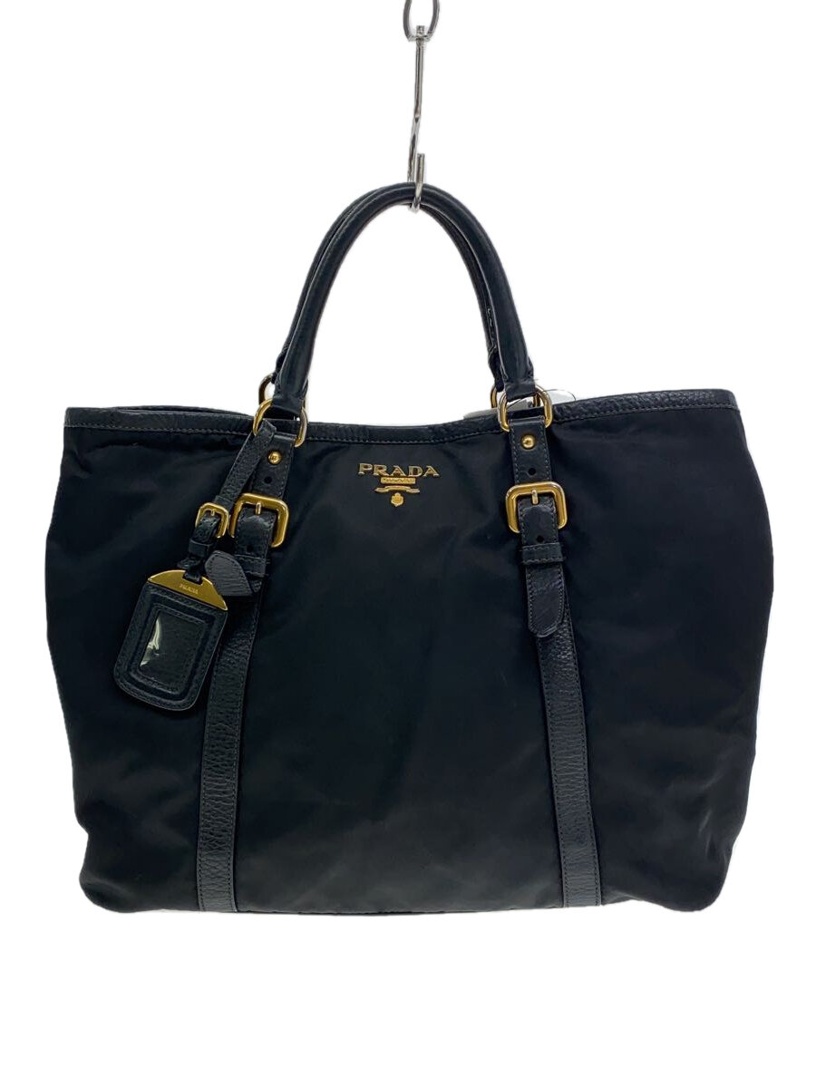 【中古】PRADA◆ハンドバック/ナイロン/BLK/無地【御徒面子】