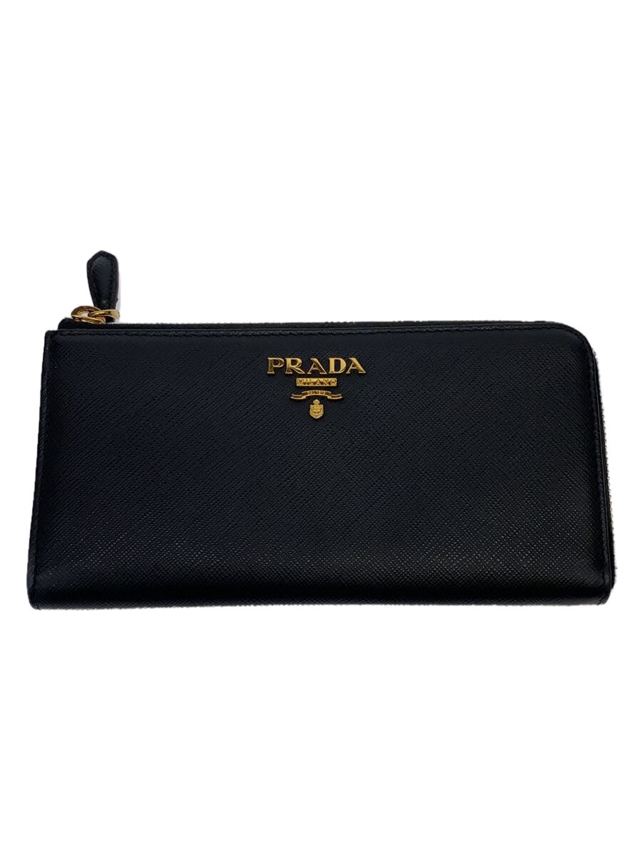 【中古】PRADA◆L字ジッパー長サイフ/牛皮/黒いこと/レディース【服飾雑貨他】