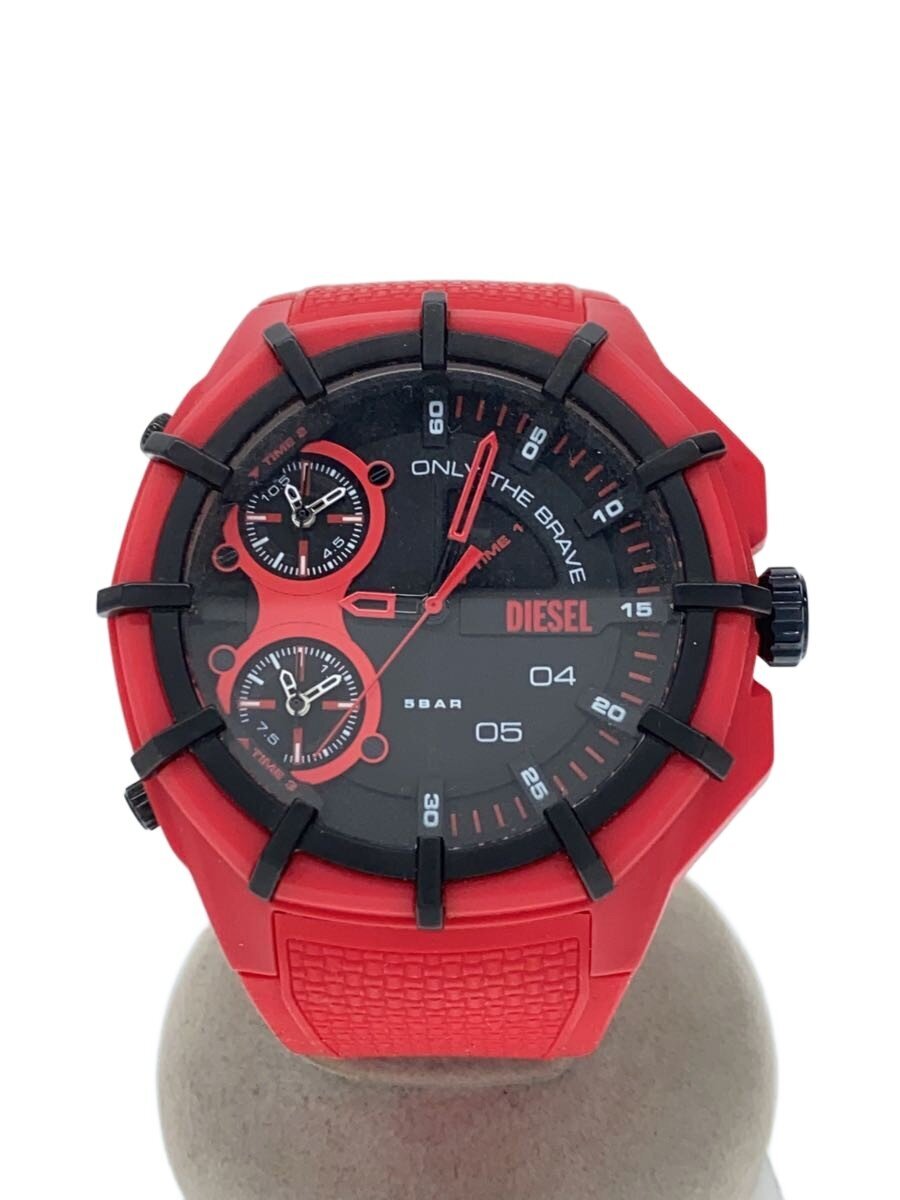 【中古】DIESEL◆ウオッチ/アナログ/天然ゴム/BLK/RED/SS/DZ-1989【服飾雑貨他】