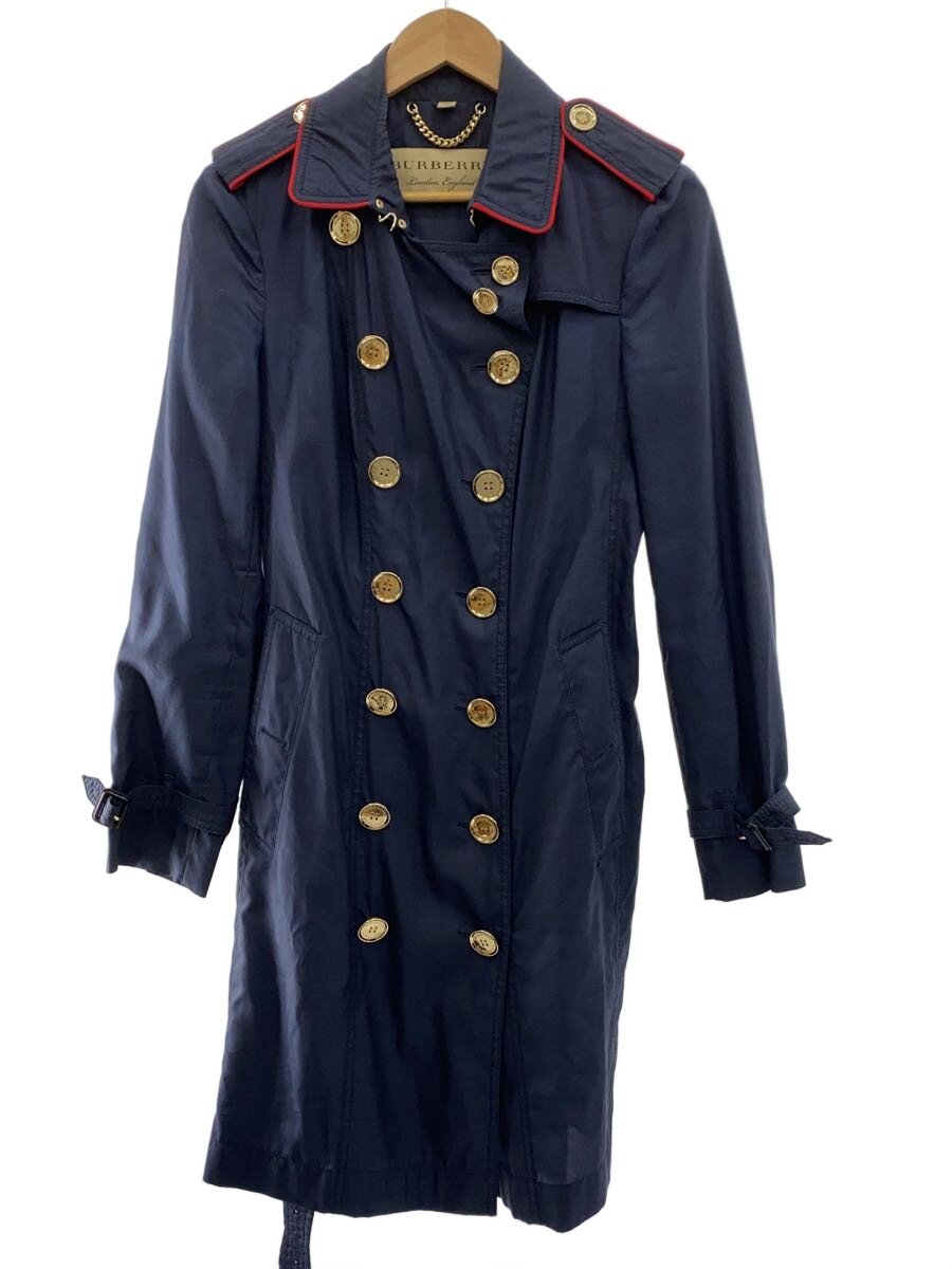 【中古】BURBERRY LONDON◆トレンチコート/42/地絹/NVY/無地【レディース御召しもの】
