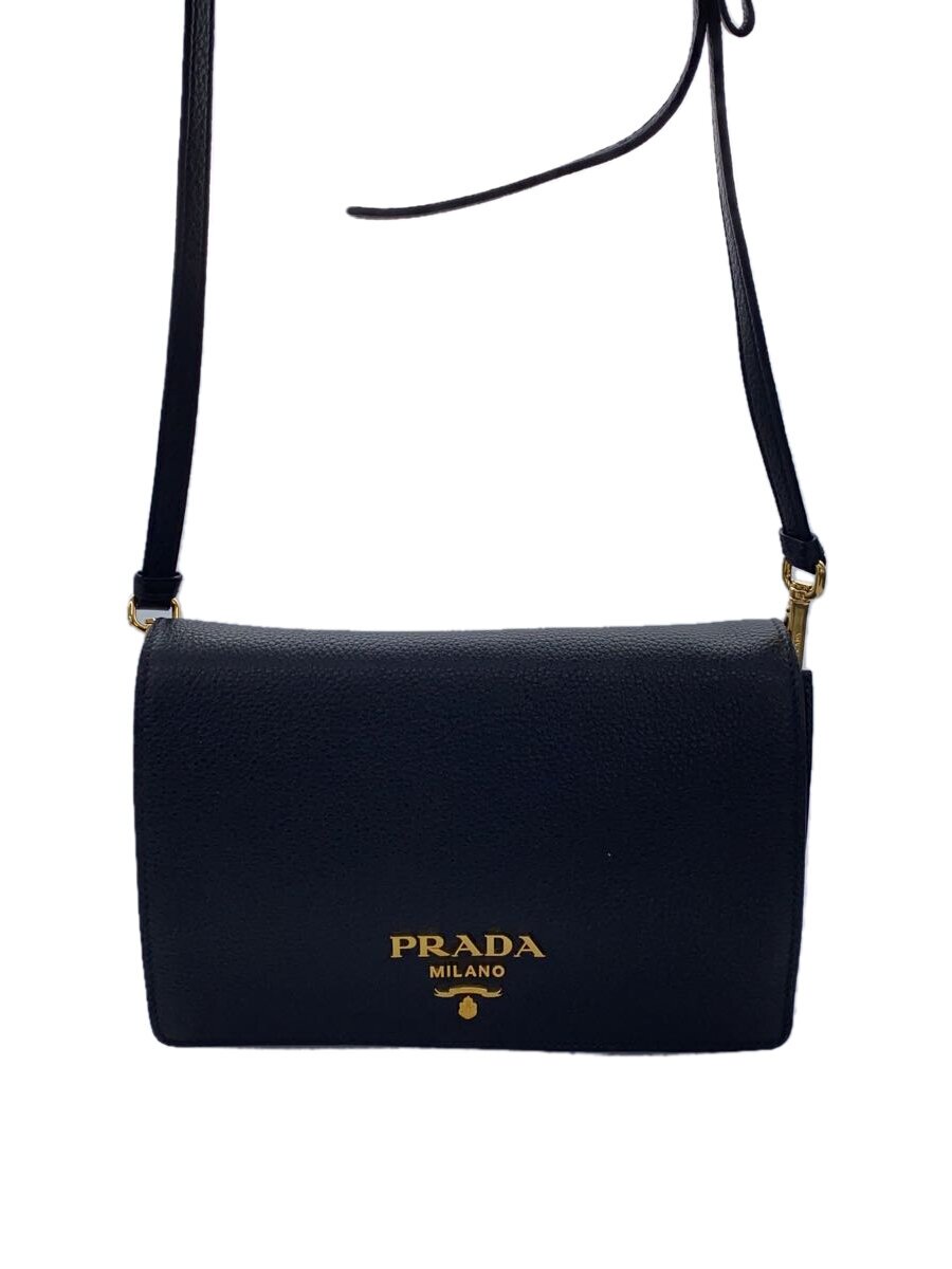 【中古】PRADA◆ショルダーバッグ/なめし革/BLK/無地/1BD102//【御徒面子】