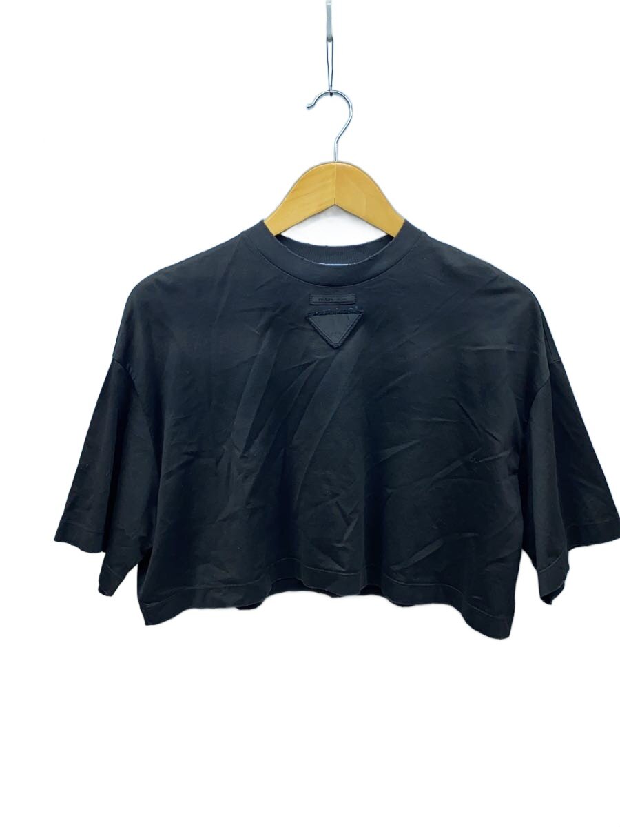 【中古】PRADA◆22SS/CROPPED JERSEY TEE/３角形ロゴタイプ/紋章/プルオーバー/XS/BLK/3560A//【レディースお召しもの】
