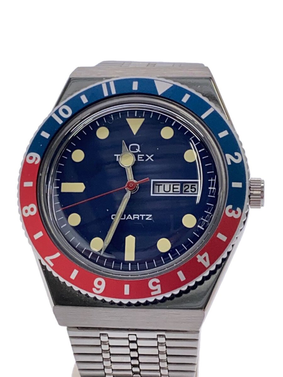 【中古】TIMEX◆Q TIMEX/デイデイト/石英ウオッチ/アナログ/ステンレス鋼/NVY/SLV/TW2T80700【服飾雑貨他】