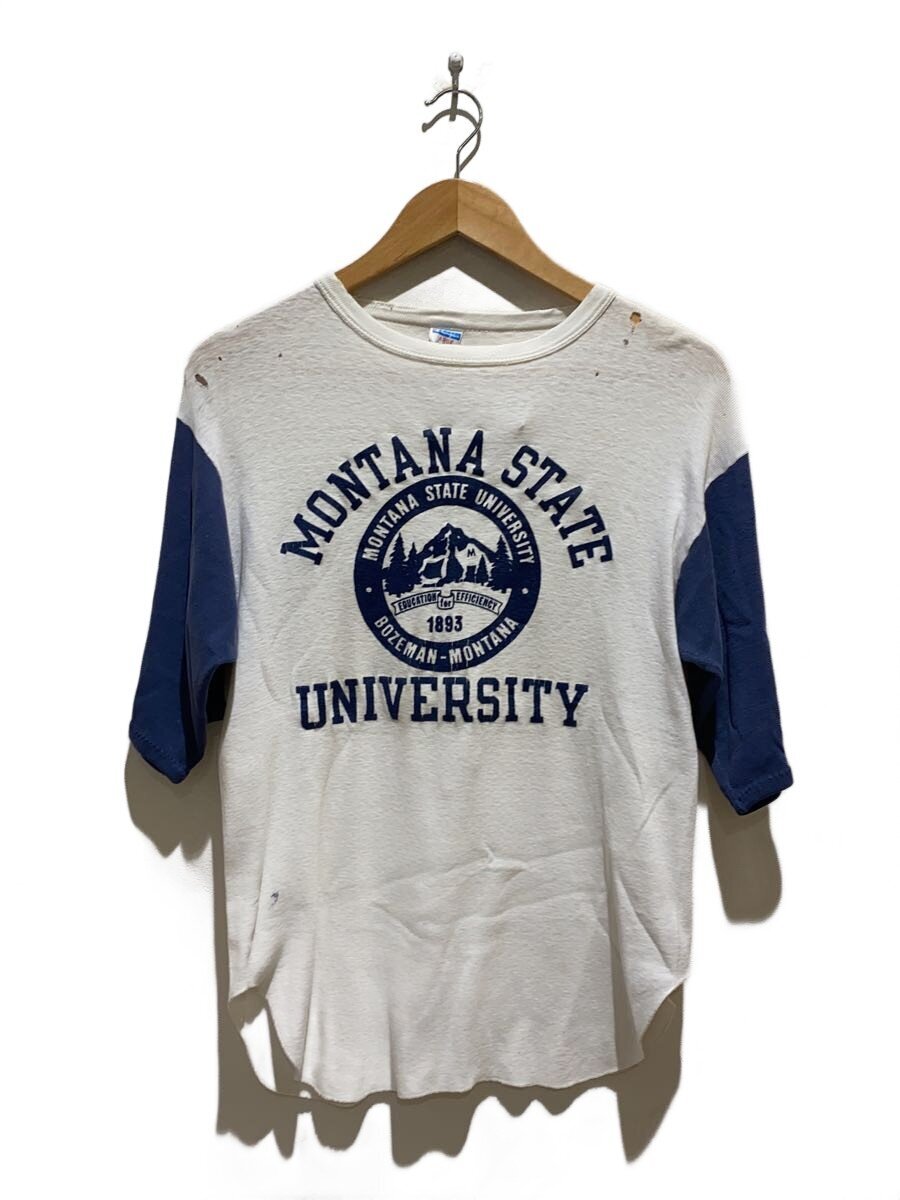 【中古】Champion◆70s/赤ちょうちん下げ札/3段/MONTANA STATE/プルオーバー/L/綿織物/WHT【メンズウェア】