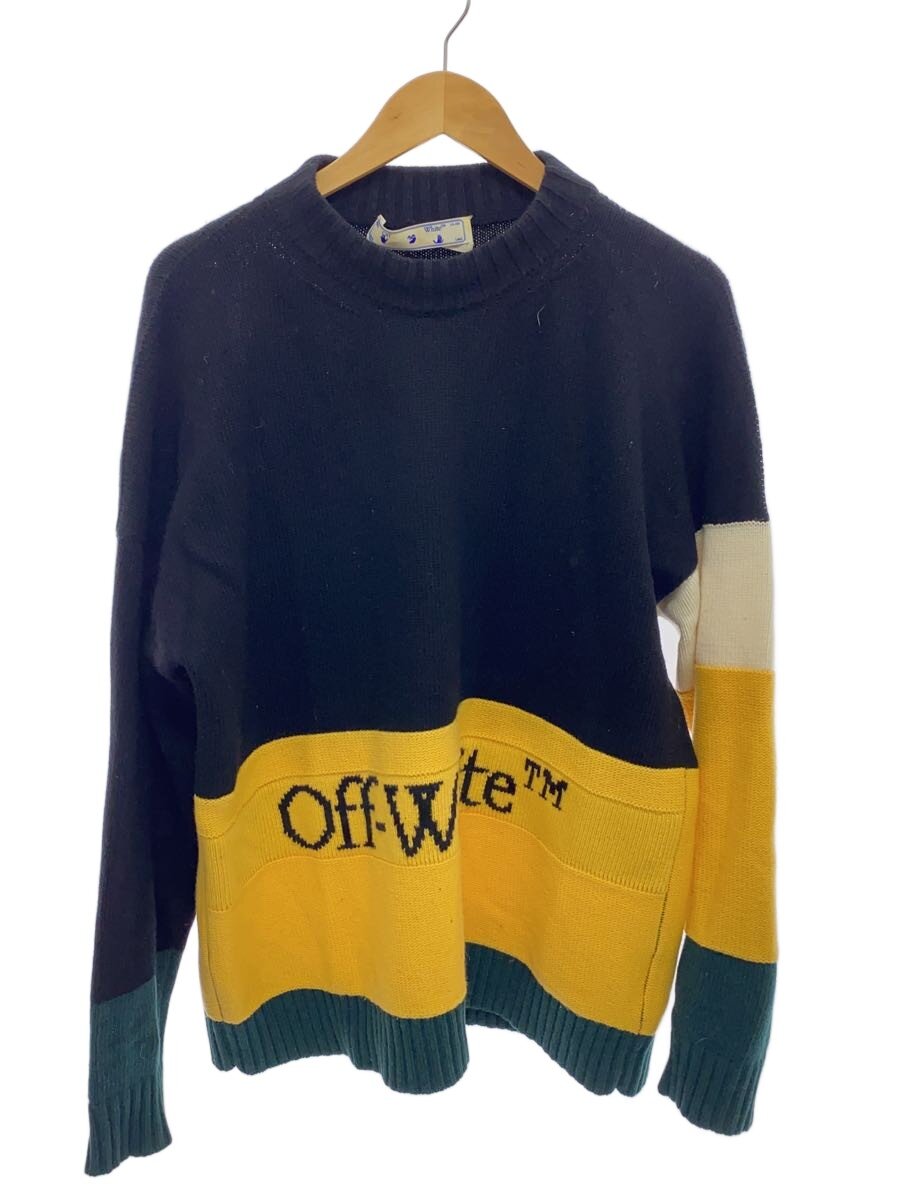 【中古】OFF-WHITE◆COLOR BLOCK Knit/編み物・プルオーバー/M/羊毛/黒いこと/OMHE048E20KNi001【メンズウェア】