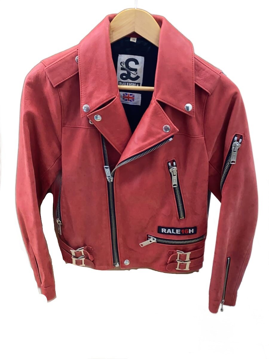 【中古】RALEIGH◆RALE16H/ダブルライダースジャケット/XS/なめし革/RED/シミ殆んど【メンズウェア】