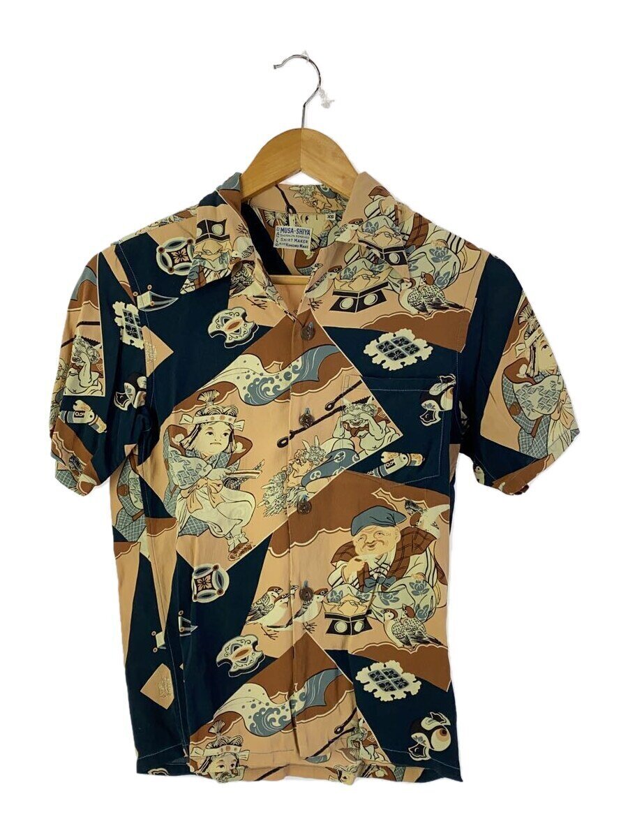 【中古】SUN SURF◆MUSA-SHIYA THE SHIRTMAKER/半袖プルオーバー/XS/人絹/総柄/ベージュ【メンズウェア】