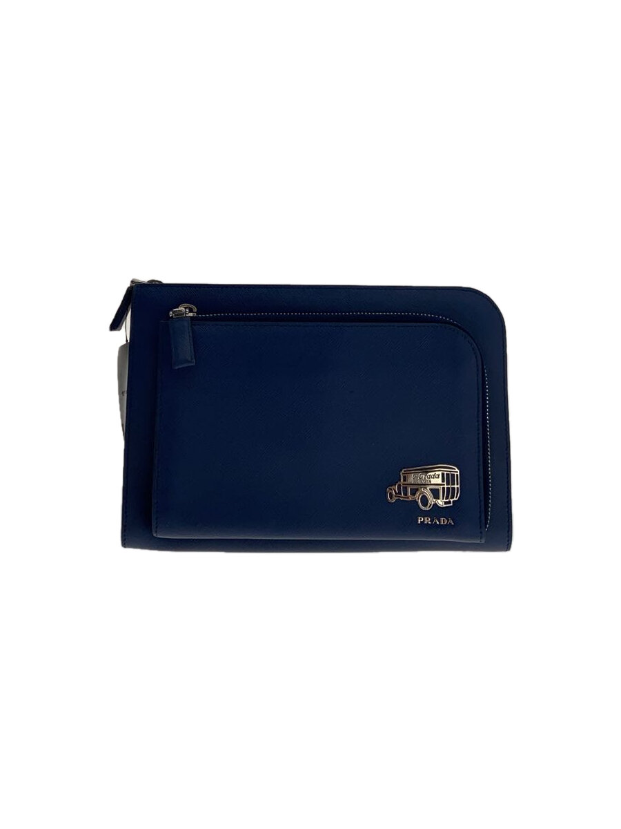【中古】PRADA◆サフィアーノ/二番目御徒面子/なめし革/青碧//【御徒面子】
