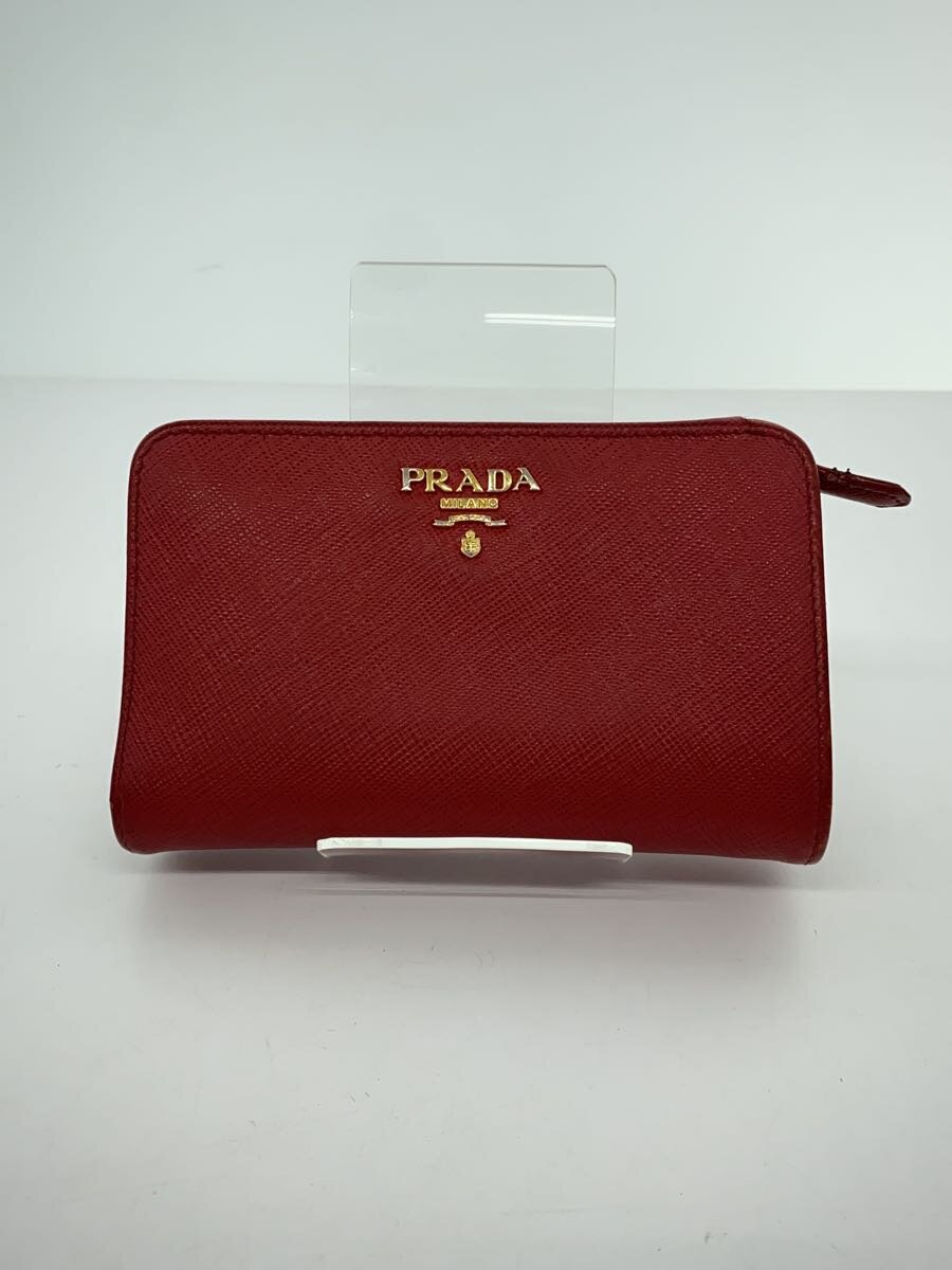 【中古】PRADA◆2ツ折サイフ/牛皮/RED/レディース【服飾雑貨他】