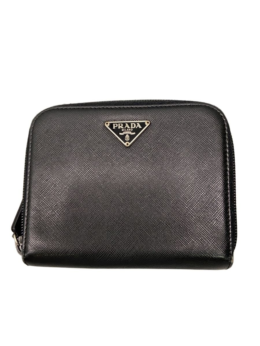 【中古】PRADA◆2つ折り札入れ/なめし革/BLK/レディース【服飾雑貨他】