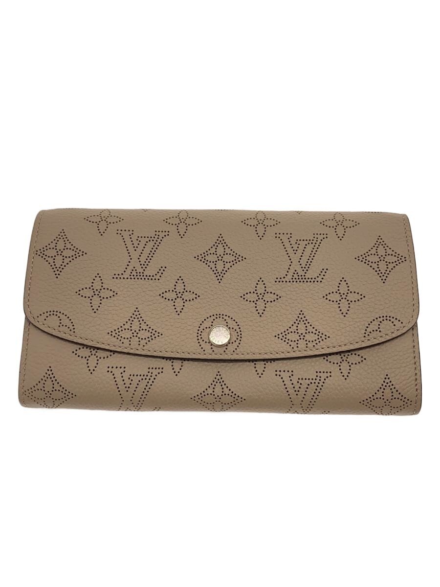 【中古】LOUIS VUITTON◆ポルト・フォイユ・イリス_マヒナ/なめし革/BEG/レディース【服飾雑貨他】