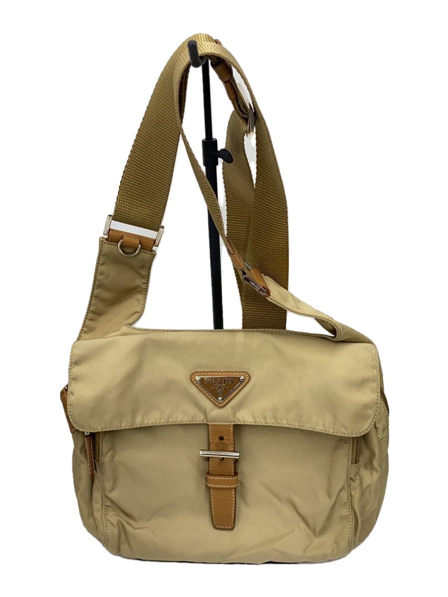 【中古】PRADA◆ショルダーバッグ/ナイロン/CML/無地/bt0521【御徒面子】