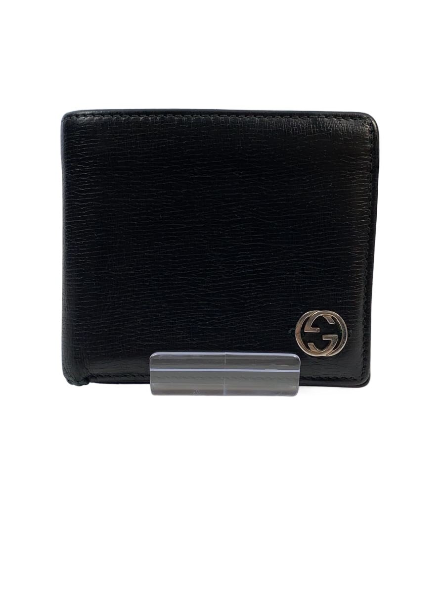 【中古】GUCCI◆2つ折り金入れ/なめし革/BLK/無地/メンズ【服飾雑貨他】