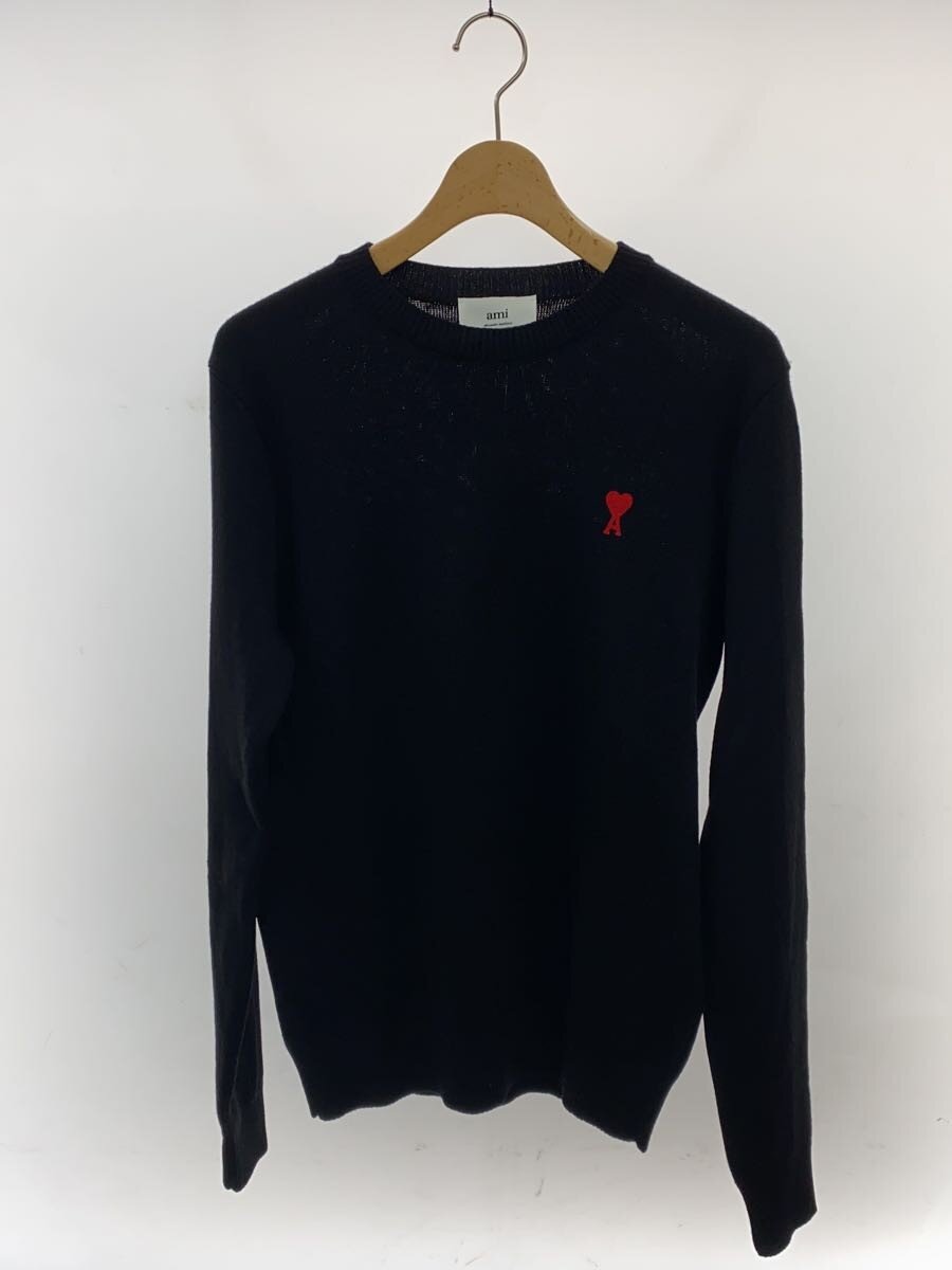 【中古】AMI Alexandre Mattiussi◆クルーネックニット/スウェーター/S/羊毛/BLK/黒/ハート型/ロゴタイプ/刺しゅう/BFHKS001.001//【メンズウェア】