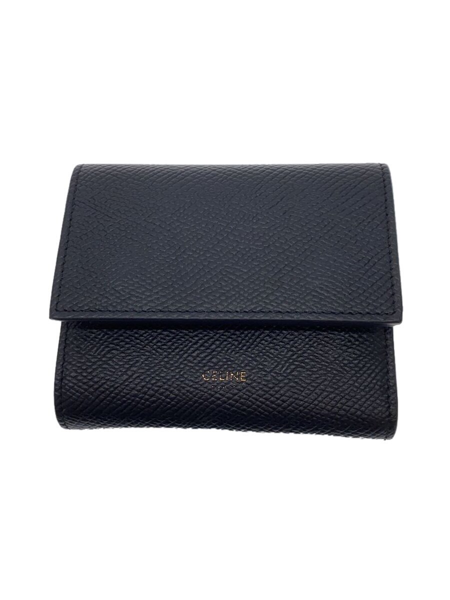 【中古】CELINE◆3つ折り紙入れ/なめし革/BLK/無地/レディース//【服飾雑貨他】