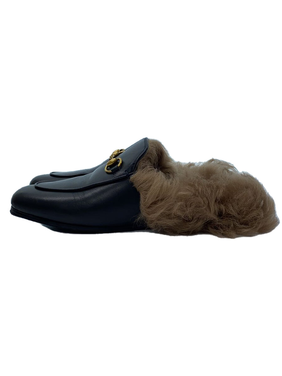 【中古】GUCCI◆皇子町/配管ビット/ミュール/置き目毛皮/36/黒いこと/なめし革/? NULL ?【シューズ】