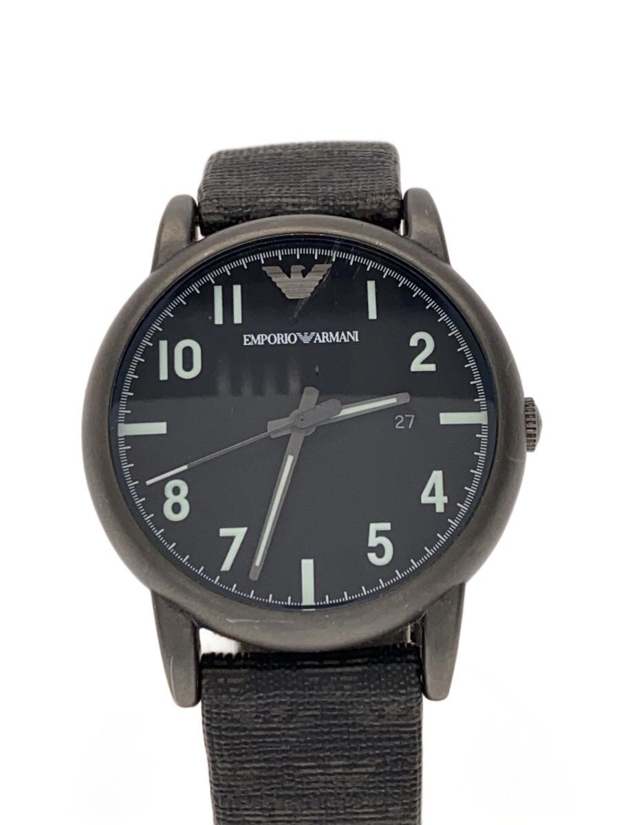 【中古】EMPORIO ARMANI◆ドレスブラックファブリック/石英ウオッチ/アナログ/黒いこと/黒いこと/AR-1834【服飾雑貨他】