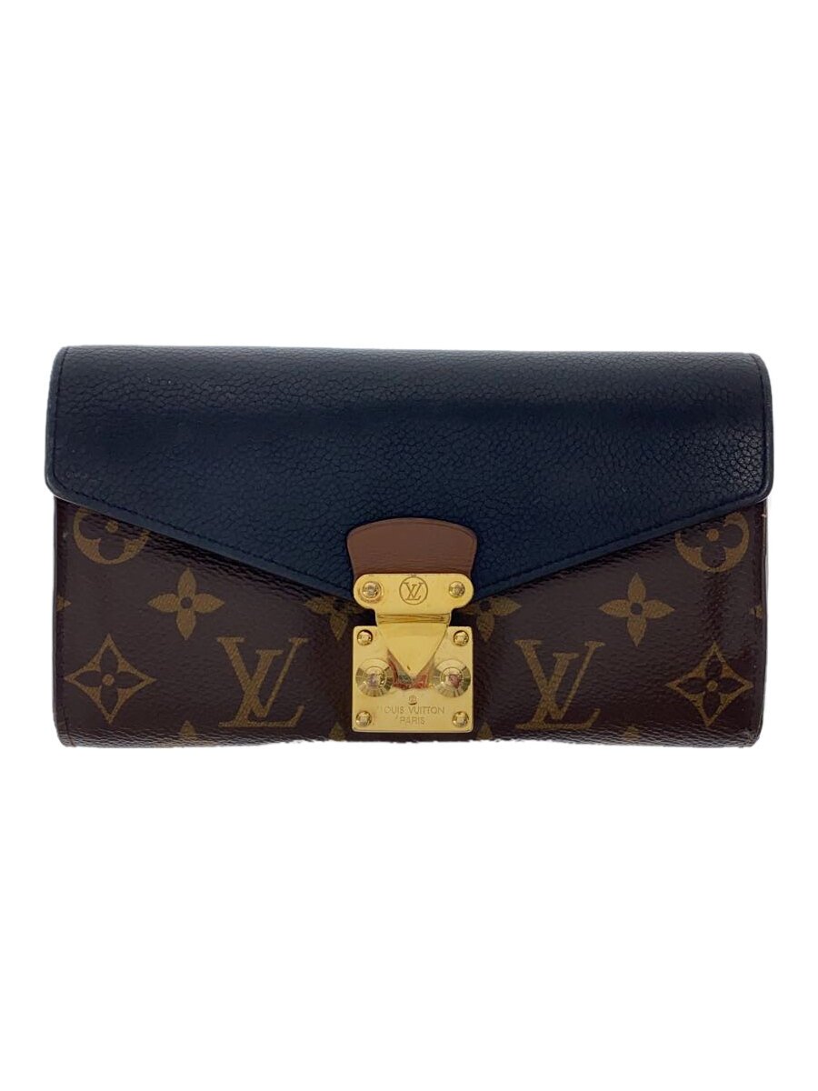 【中古】LOUIS VUITTON◆ポルト・フォイユ・パラス_トリヨン_モノグラム・キャンバス_BLK/PVC/BRW/メンズ【服飾雑貨他】