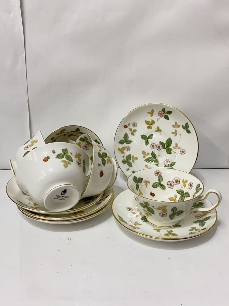 【中古】WEDGWOOD◆優勝杯\u0026平円盤/ワイルドストロベリー/ピオニー/黒壺目じるし/5客【御厨子所備品】