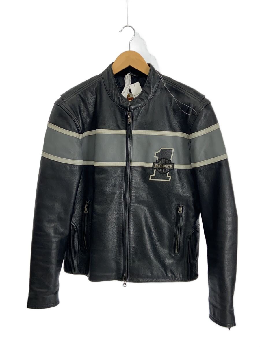 【中古】HARLEY DAVIDSON◆シングルライダースジャケット/M/なめし革/BLK【メンズウェア】