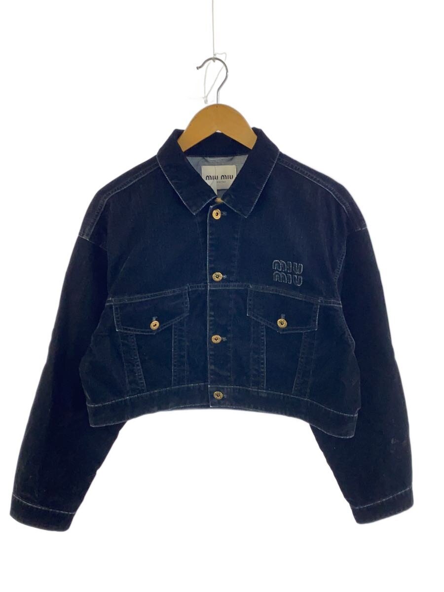 【中古】MIU MIU◆24SS/ウォッシュドベルベット/ロゴタイプ刺しゅう/クロップド/40/綿織物/AMM1 2024 1854//【レディース御召しもの】