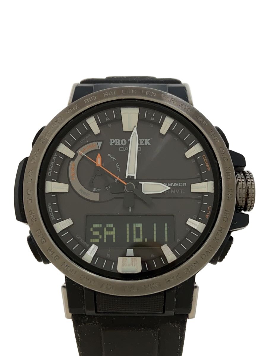 【中古】CASIO◆ソーラーウオッチ・PROTREK/デジアナ/天然ゴム/BLK/BLK【服飾雑貨他】