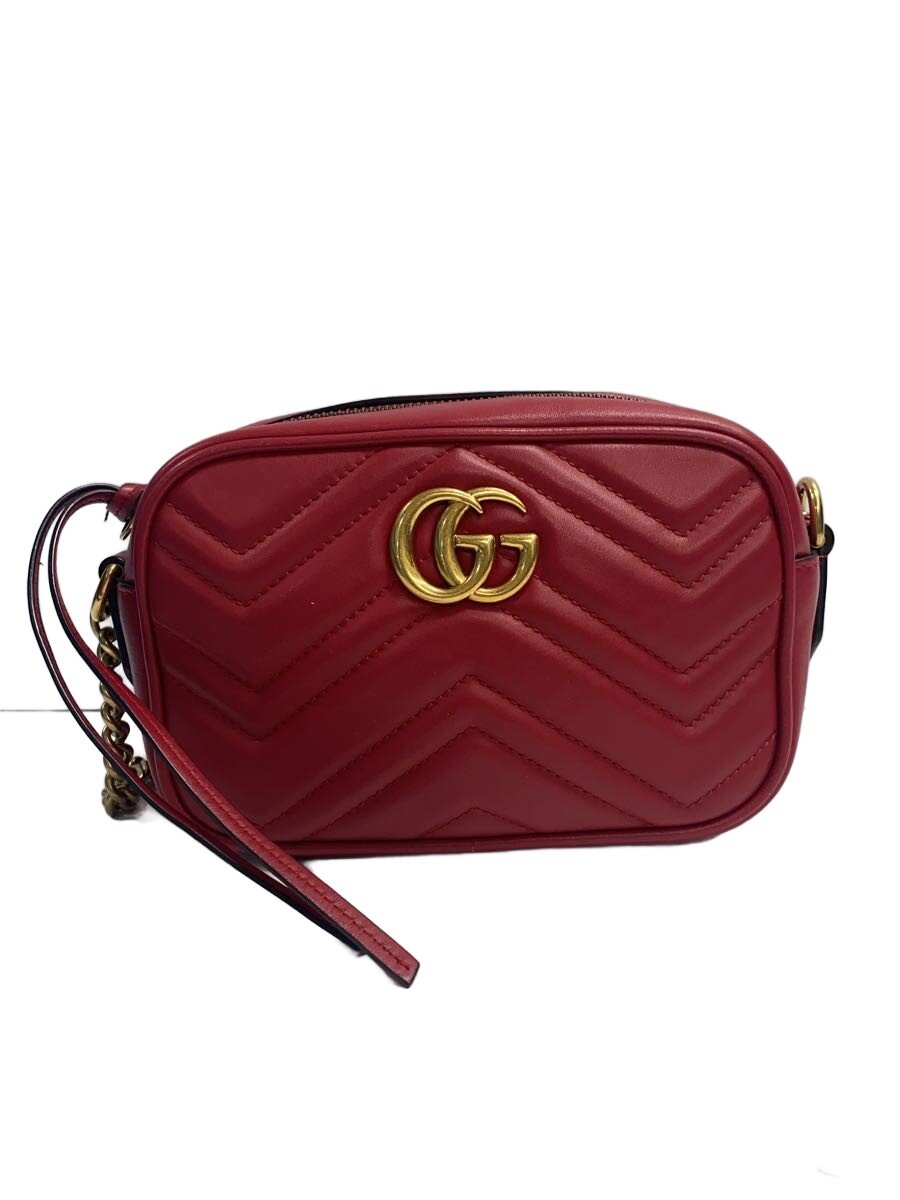 【中古】GUCCI◆ショルダーバッグ_GGマーモント_キルティング/なめし革/RED//【御徒面子】
