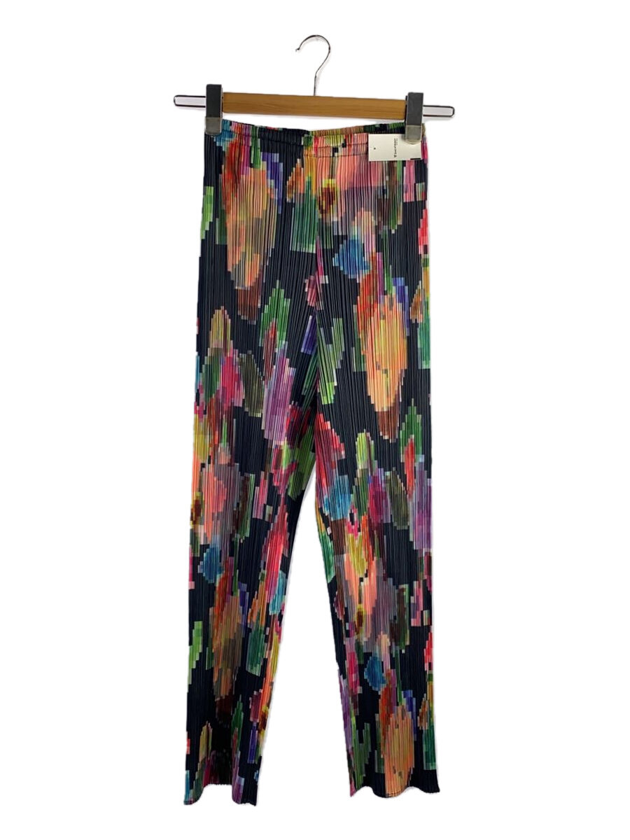 【中古】PLEATS PLEASE ISSEY MIYAKE◆D2/プリ-ツパンツ/下つ方/2/ポリエステル/マルチ色合い/総柄/PP71-JF409【レディース御召しもの】