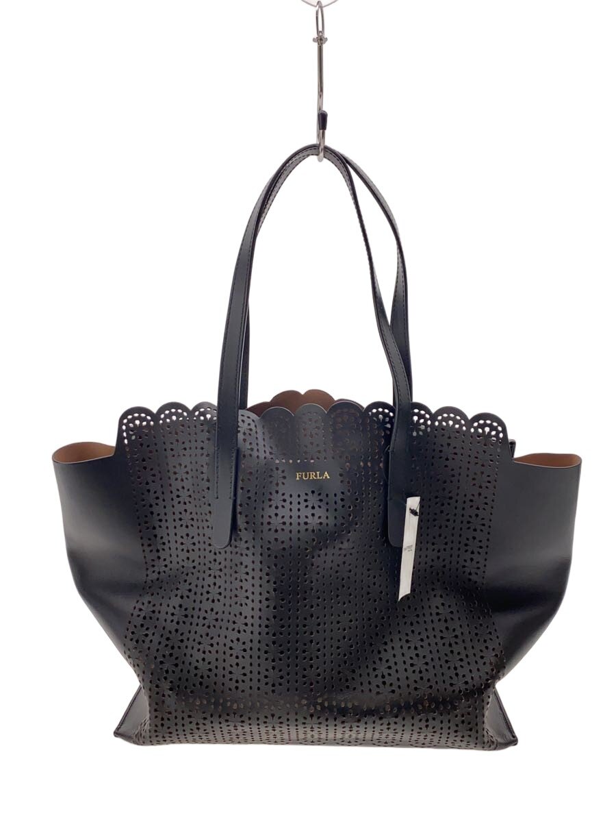 【中古】FURLA◆サリー/フラワーパンチング/トートバッグ/--/BLK/黒いこと【御徒面子】