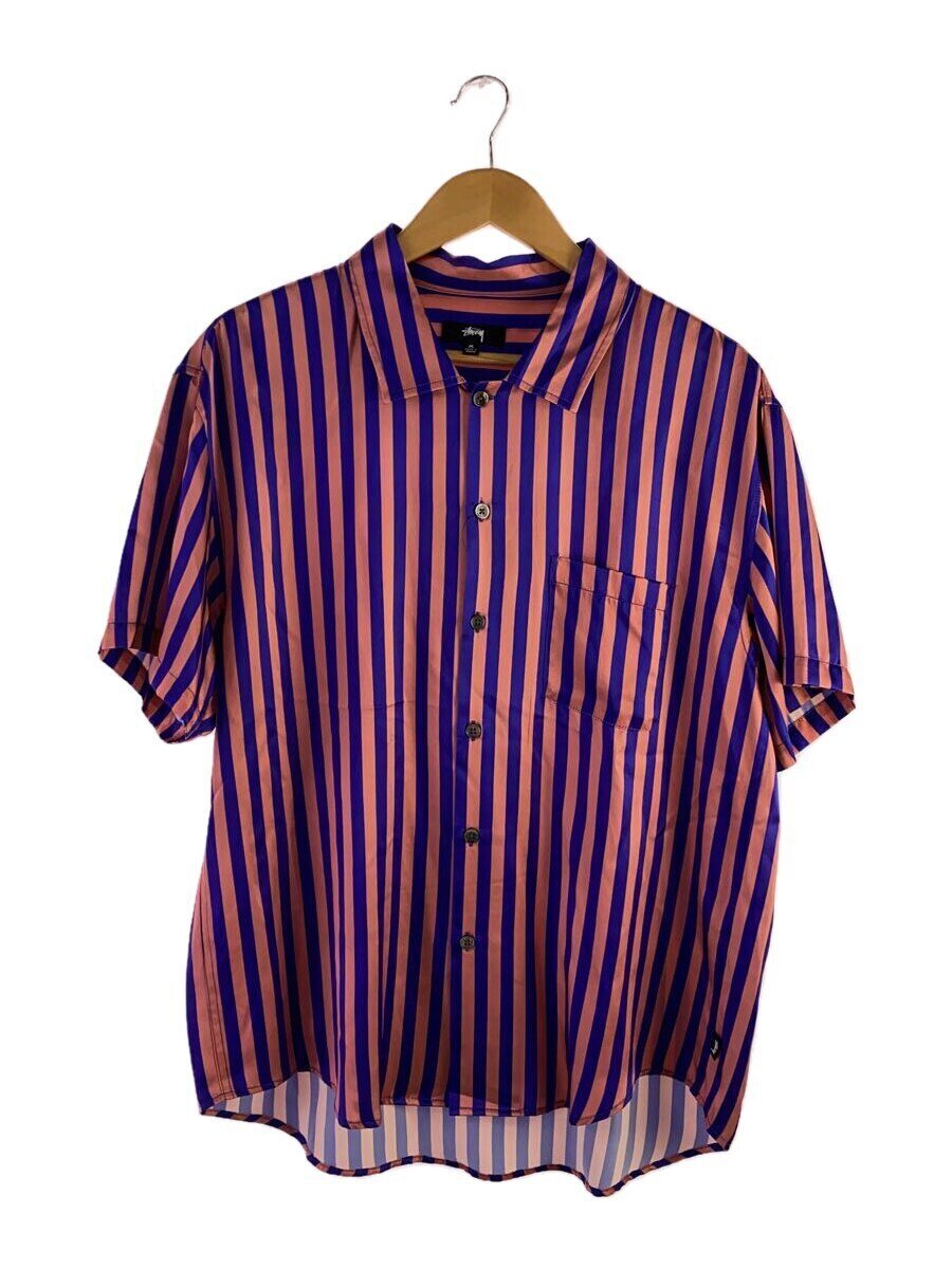 【中古】STUSSY◆半袖プルオーバー/M/絹地/縞模様【メンズウェア】