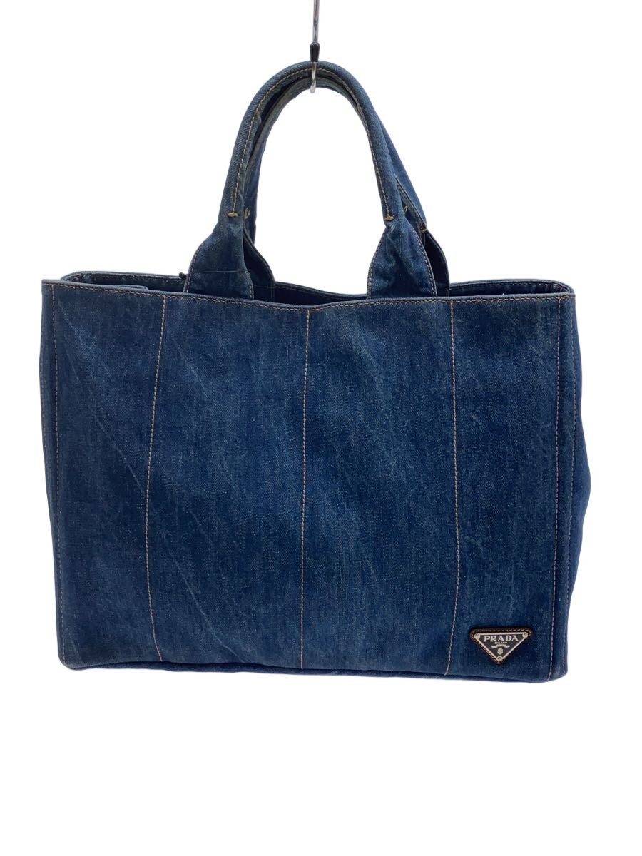 【中古】PRADA◆カナパ/デニムトートバッグ/３角形ロゴタイプ/帆布/IDG//【御徒面子】