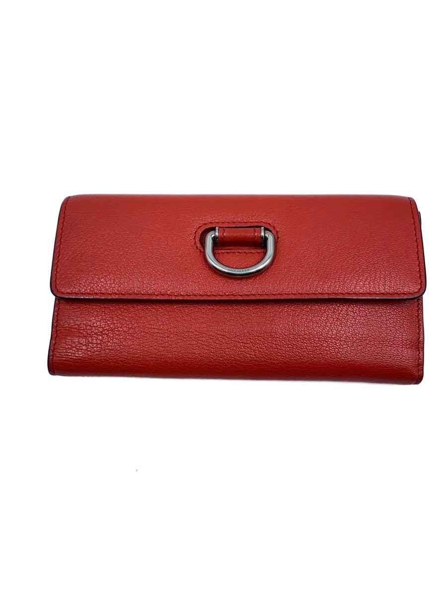 【中古】BURBERRY◆長紙入れ/なめし革/RED/無地/レディース【服飾雑貨他】