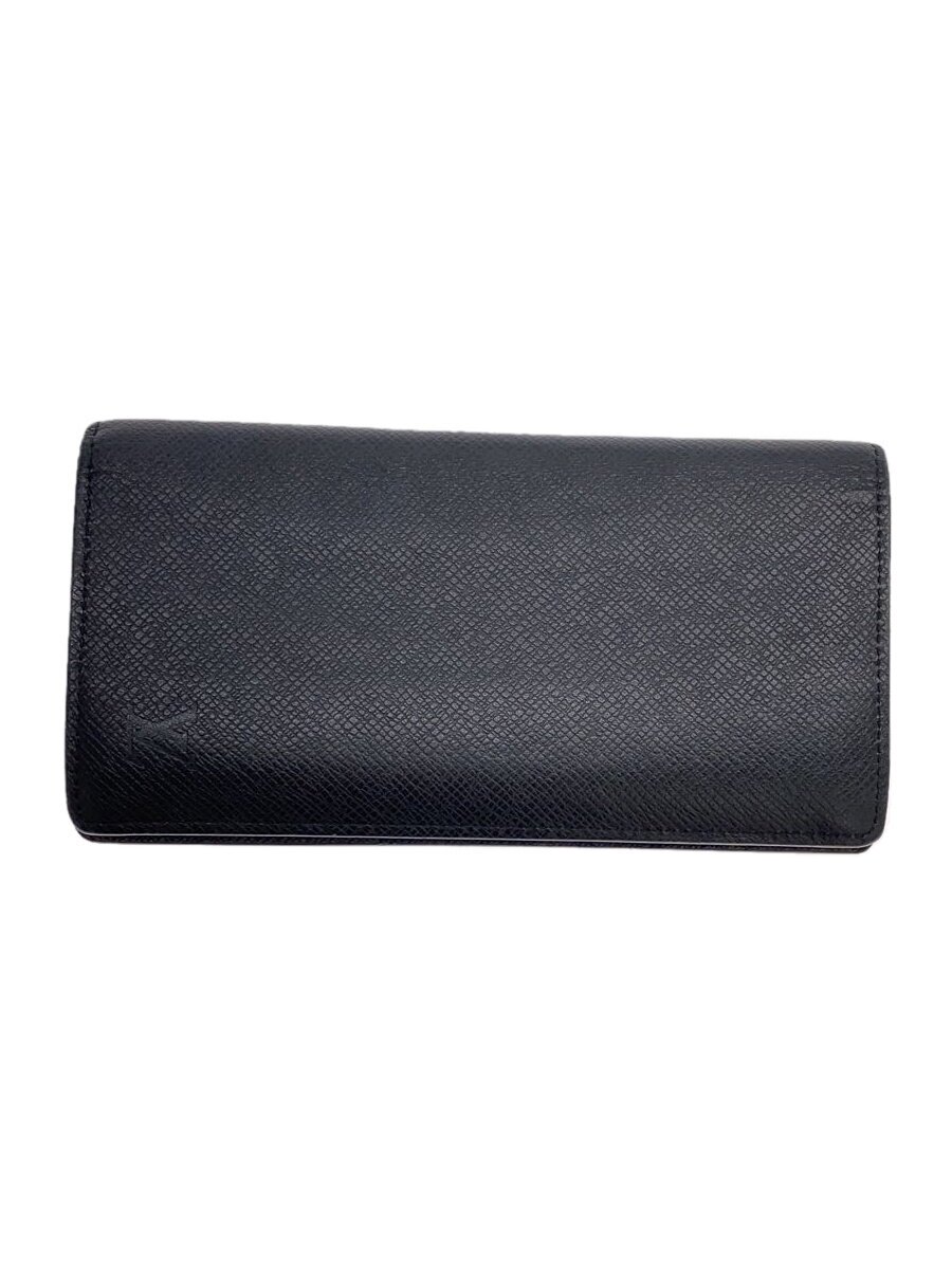 【中古】LOUIS VUITTON◆ポルト・フォイユ・ブラザ_タイ王国ガ_BLK/牛皮/BLK/メンズ【服飾雑貨他】
