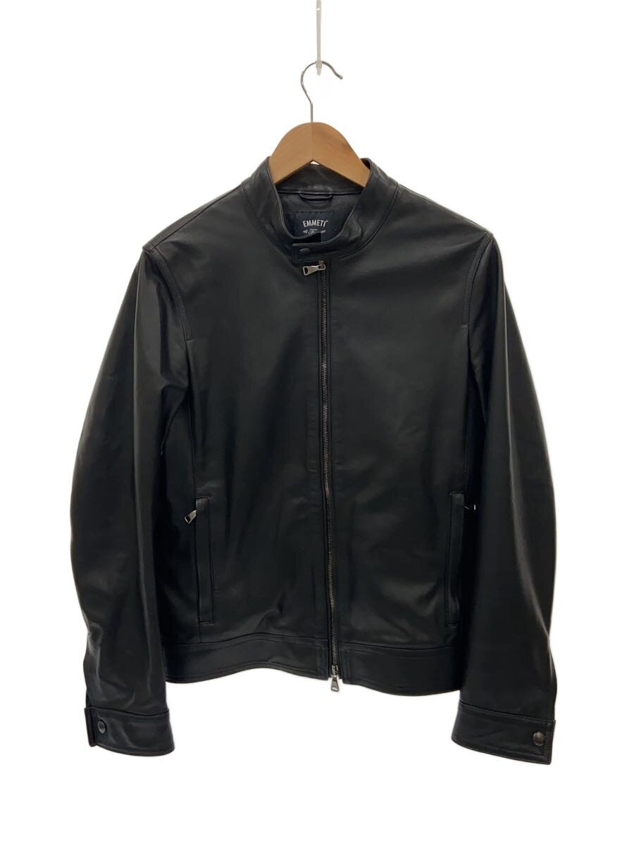 【中古】EMMETI◆シングルライダースジャケット/46/羊革/BLK/無地/GIAPPONE-078【メンズウェア】