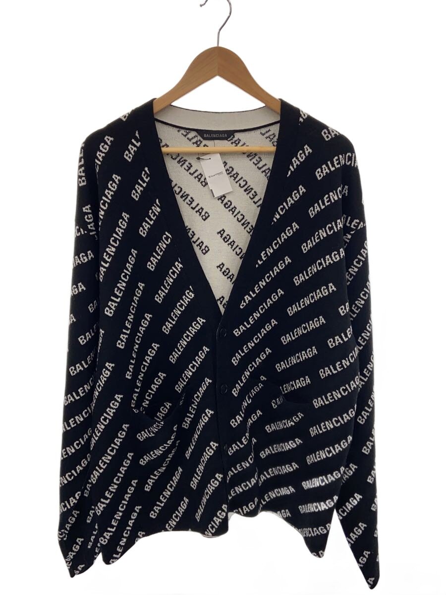 【中古】BALENCIAGA◆ALLOVER LOGO WOOL KNIT CARDIGAN/L/羊毛/BLK/総柄/719649 T1660/? NULL ?【メンズウェア】