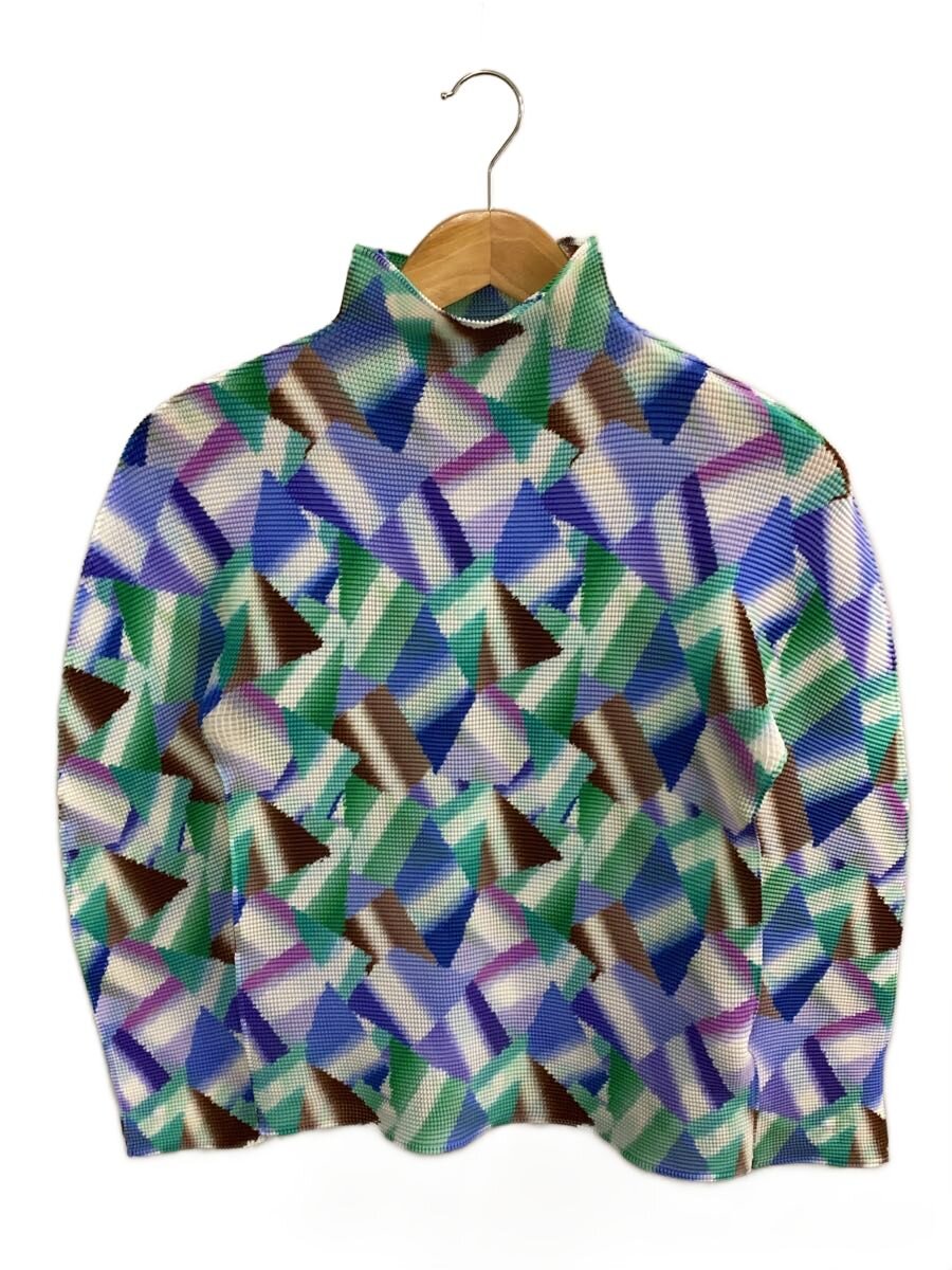 【中古】me ISSEY MIYAKE◆ジャバラハイネック長袖カットソー/--/ポリエステル/マルチ色合い/総柄/FJ221//【レディース御召しもの】