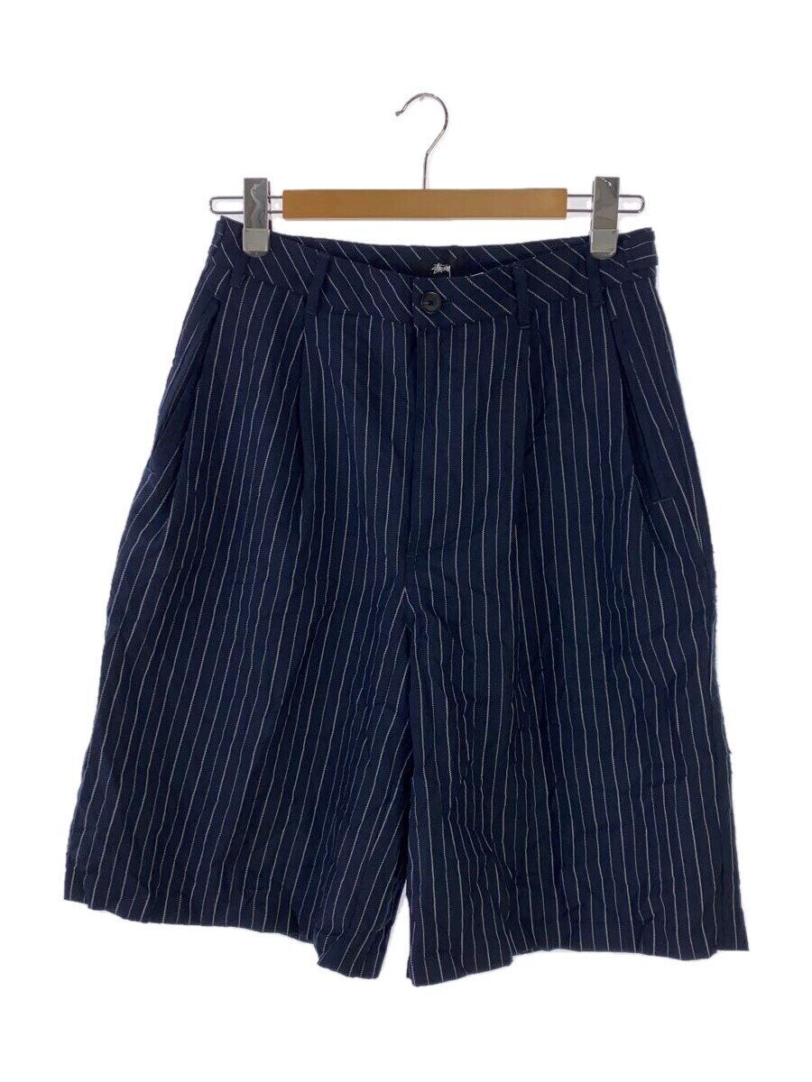 【中古】STUSSY◆VOLUME PLEATED SHORT WRINKLED S/28/ポリエステル/NVY/縞模様/112314//【メンズウェア】