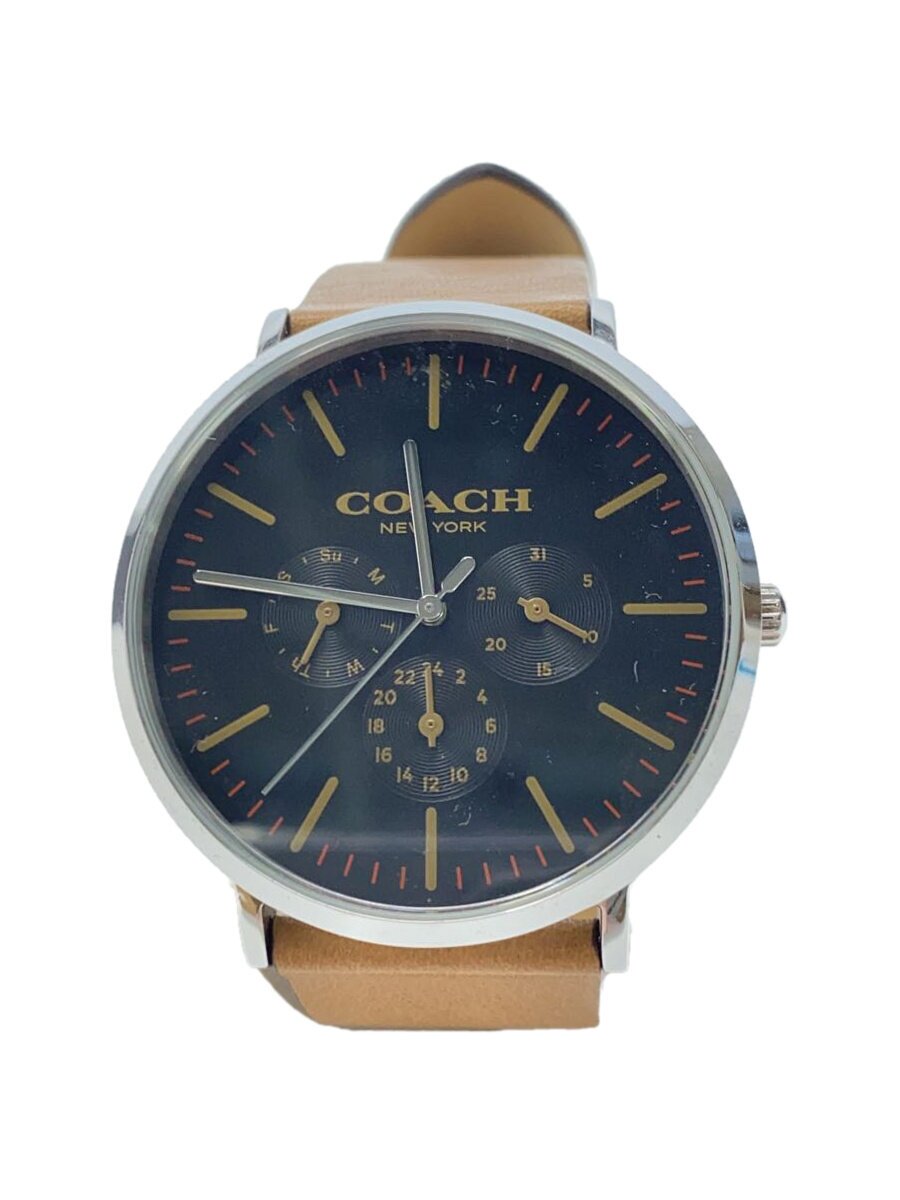 【中古】COACH◆石英ウオッチ/アナログ/なめし革/BLK/CML/SS/14602391【服飾雑貨他】