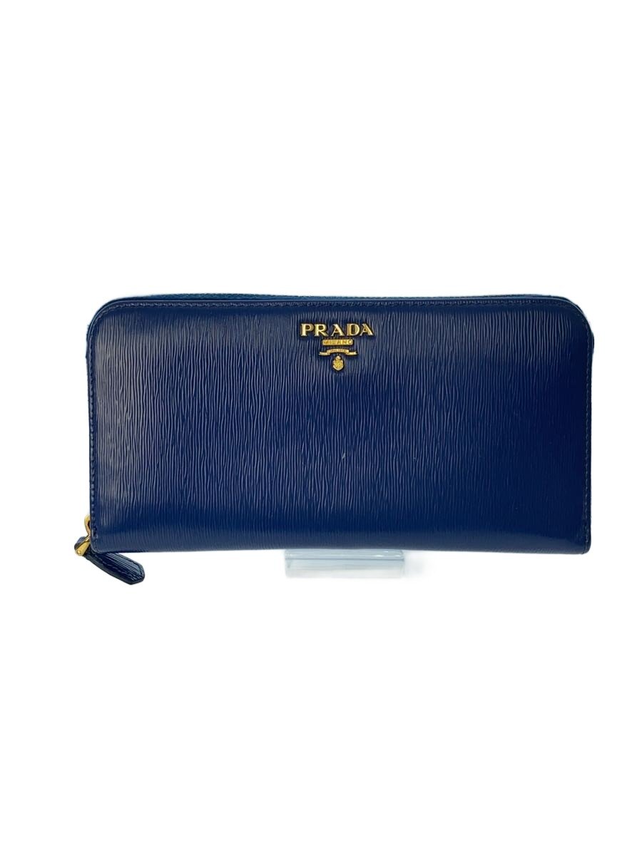 【中古】PRADA◆長紙入れ/なめし革/BLU/レディース【服飾雑貨他】