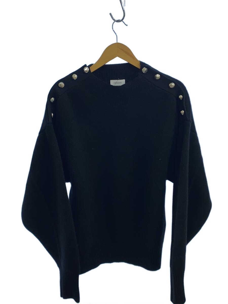 【中古】Salvatore Ferragamo◆付け届けフェラガモ/23AWショルダーメタルボタンカシミヤ混編み物・スウェーター(朦々たる)/L/毛糸/BLK//【メンズウェア】