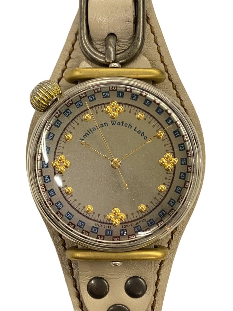 【中古】Amijakan Watch Labo/レザーバンドクォーツ/アナログ/なめし革/GRY/GRY【服飾雑貨他】