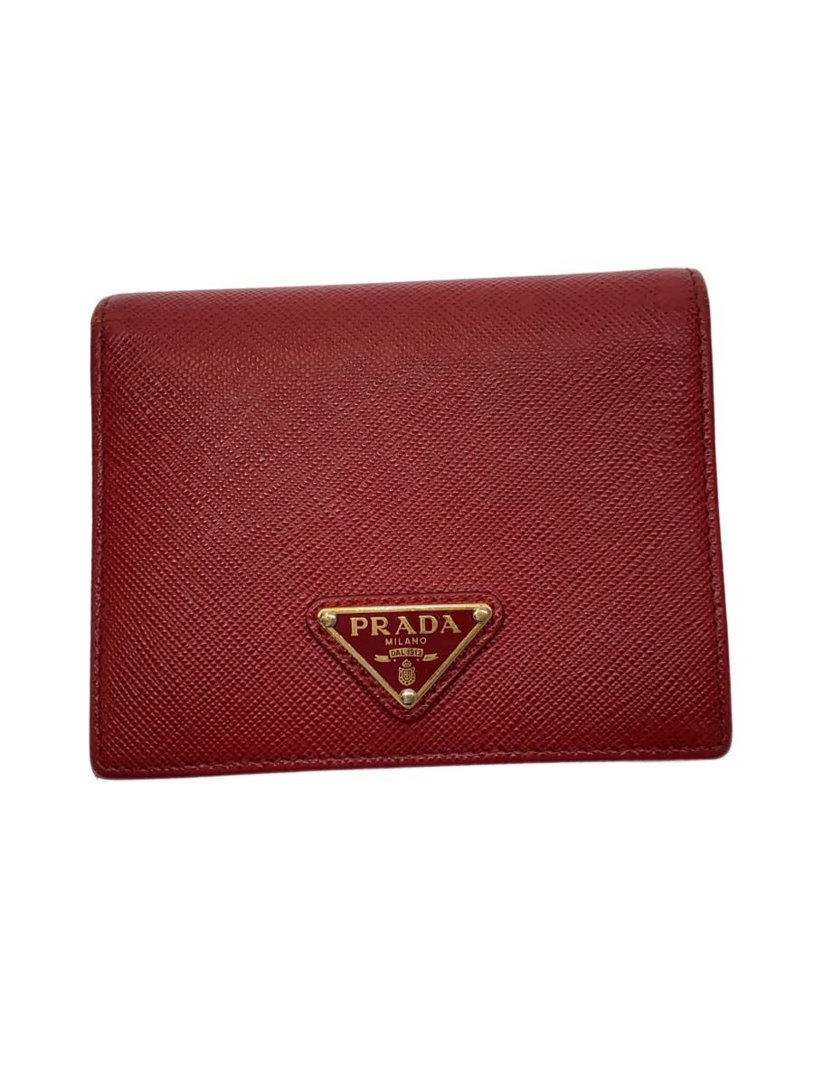 【中古】PRADA◆2つ折り金入れ/なめし革/RED/レディース【服飾雑貨他】