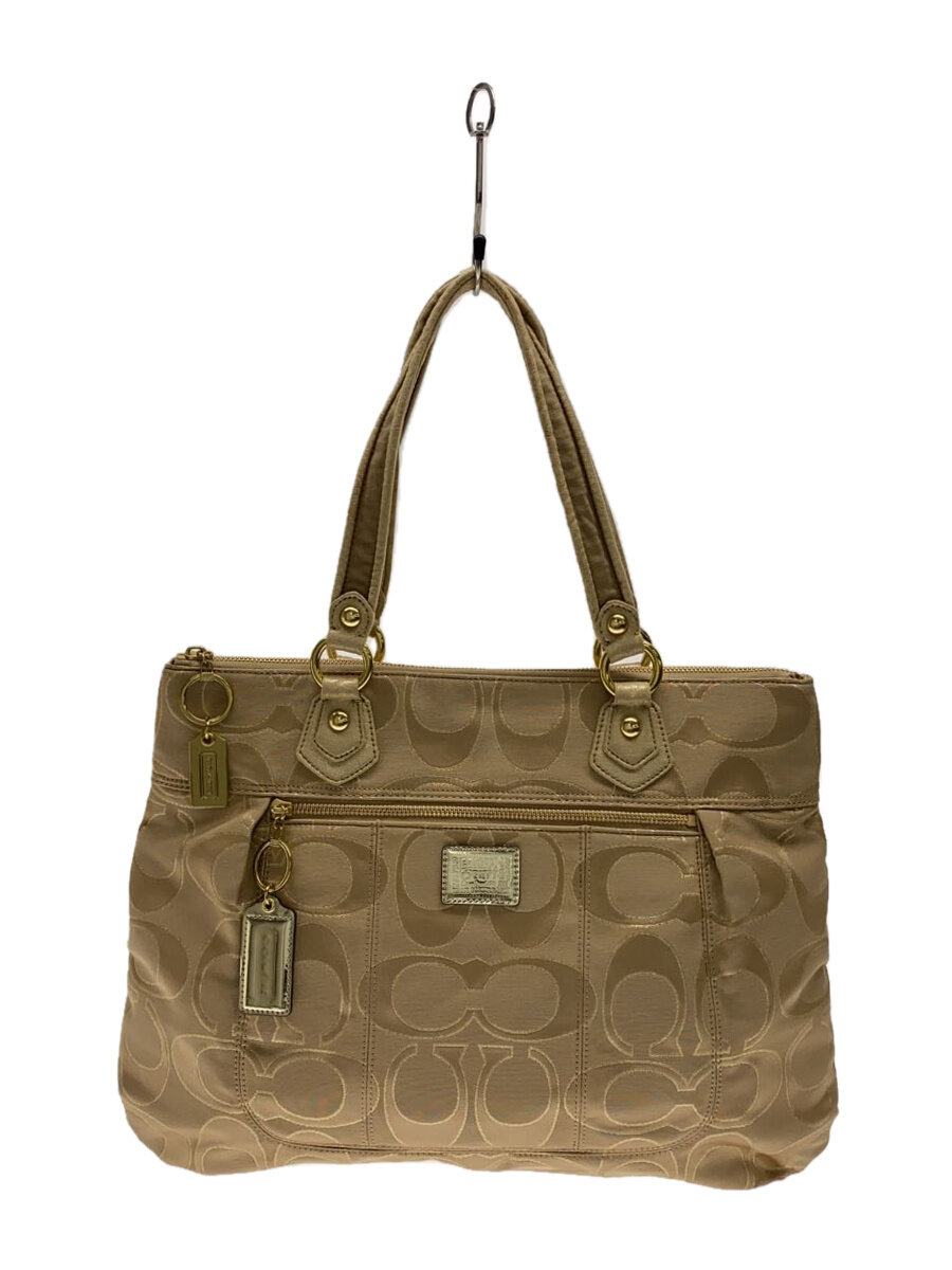 【中古】COACH◆トートバッグ/書き判/帆布/BEG/総柄/17890【御徒面子】