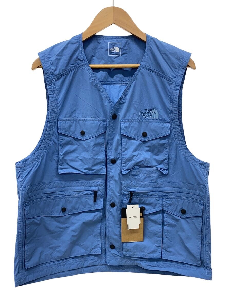 【中古】THE NORTH FACE◆RUSTLE CANOPY VEST_ラッスルキャノピーベスト/L/ナイロン/BLU/無地【メンズウェア】