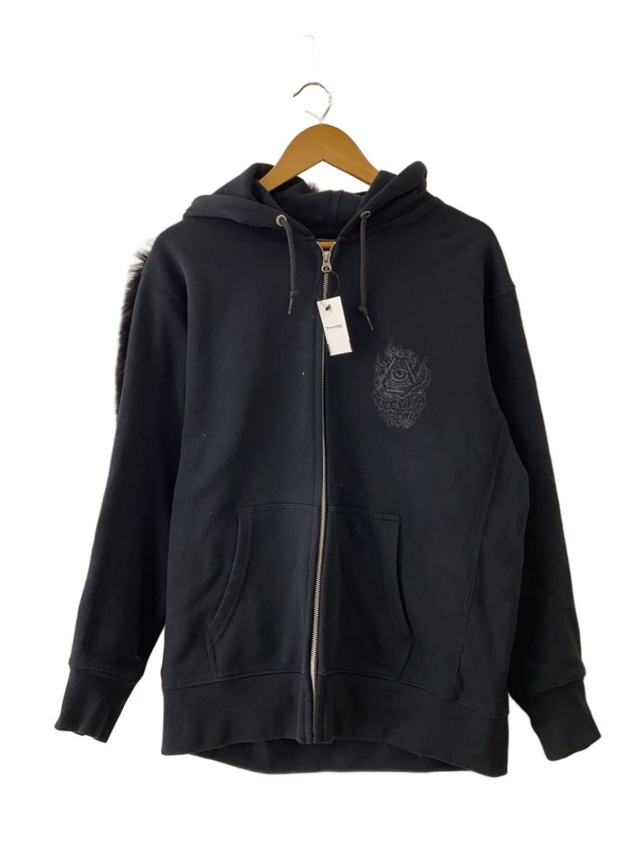 【中古】MUDSELEKTOR/両面プリントフェイクファーアシンメトリーデザインジップパーカー/XL/BLK【メンズウェア】