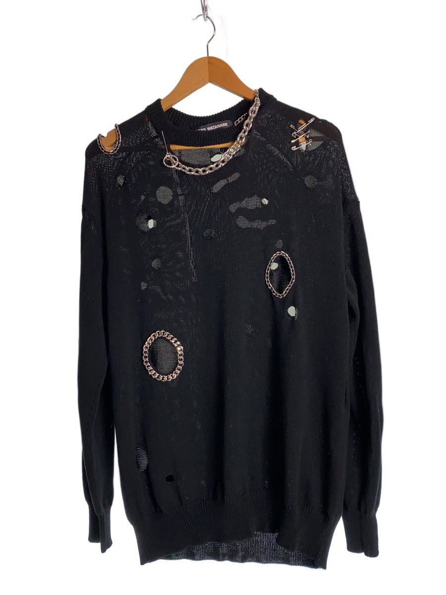 【中古】JUNYA WATANABE COMME des GARCONS◆23SS/ニット・セーター(薄手)/S/コットン/BLK/JK-N007/ダメージ加工/チェーン//【メンズウェア】｜2ｎｄ STREET 店