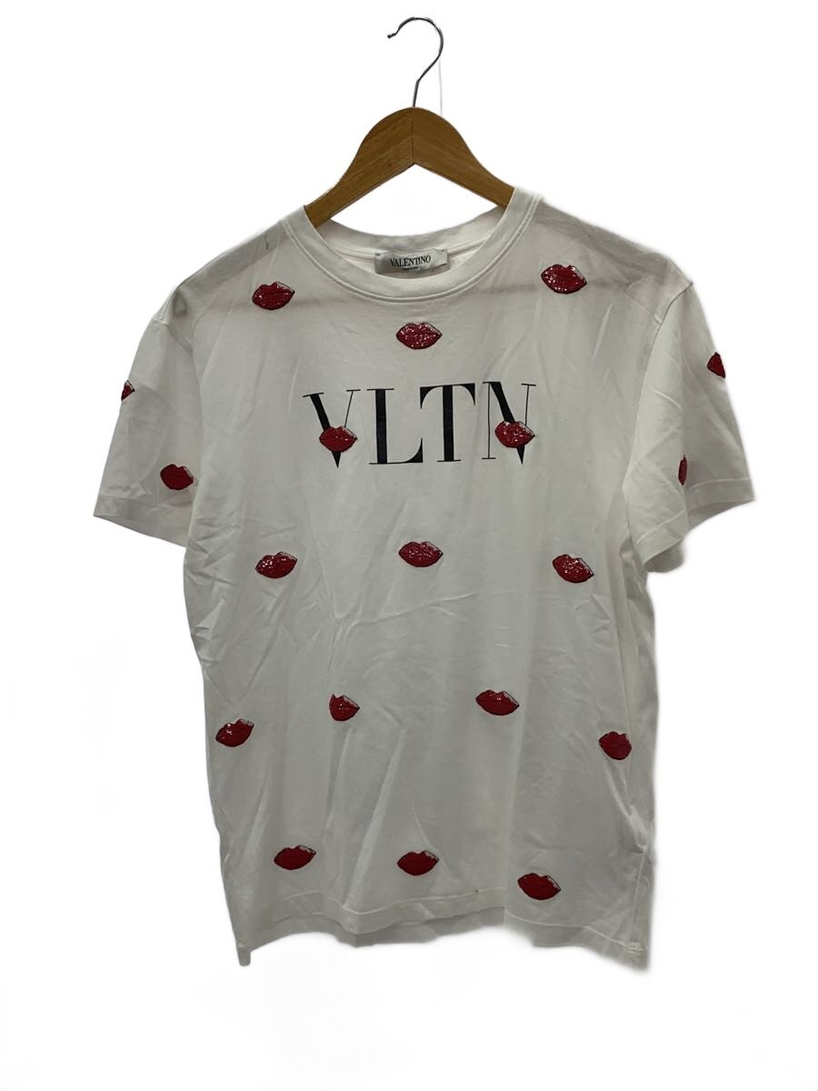 【中古】VALENTINO◆ティーシャツ/XS/綿織物/WHT/総柄/0000045669/下唇スパンコール/シミ汚れた状態有【レディース御召しもの】